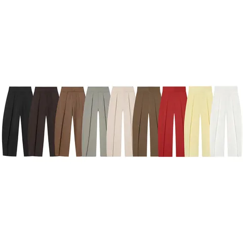 Pantalones Balón de Cintura Alta para Mujer Estilo Europeo Plisados Color Sólido Poliéster Pantalones Casuales Sueltos Bottom