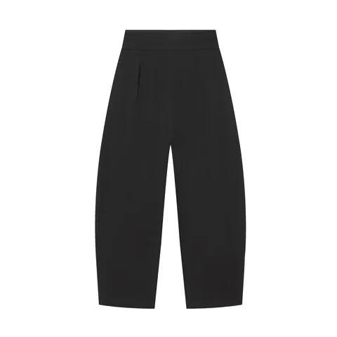 Pantalones Balón de Cintura Alta para Mujer Estilo Europeo Plisados Color Sólido Poliéster Pantalones Casuales Sueltos Bottom