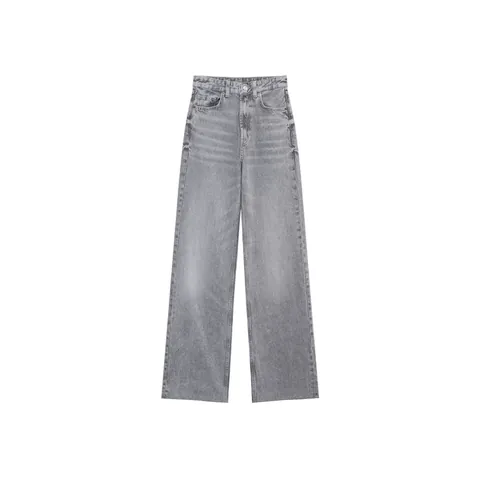 Women's High Waist Straight Leg Jeans Fashion Casual Washed Denim Pants Full Length Western Style Solid Color Trousers Trousers
