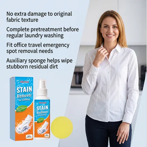 JAKEHOE Clothing Stain Remover Fabric Cleaner Spray for Oil Ink Wine Stains with Sponge Gentle Formula for All Fabrics