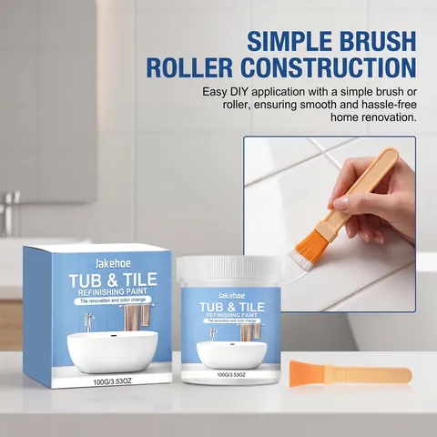 Jakehoe White Tile And Bathtub Refinishing Paint Kit With Brush Waterproof Coating For Bathroom Kitchen Renovation Surface Repair