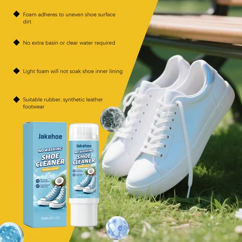 Jakehoe Water-Free Shoe Cleaning Foam With Built-in Brush Head Portable White Sneaker Stain Remover Brightening Cleaner