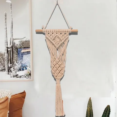 Nordischer Bohemian Handgewebter Baumwoll Makramee Wandbehang Wandteppich Geometrischer Rauten Quasten Wandkunst Ornament