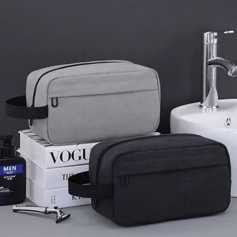 Borsa da Toilette Minimalista in Tela Lavata per Uomo Portatile Business Travel Makeup Organizer Borsa da Lavaggio Grande Capacità