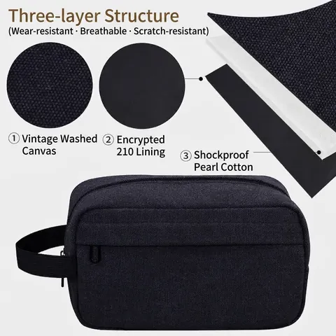 Borsa da Toilette Minimalista in Tela Lavata per Uomo Portatile Business Travel Makeup Organizer Borsa da Lavaggio Grande Capacità