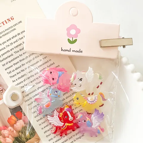 6 Piezas de Accesorios de Resina de Pony de Dibujos Animados Lindos Amuletos de Pegaso Unicornio 3D Para Bricolaje Horquillas Llavero Decoración