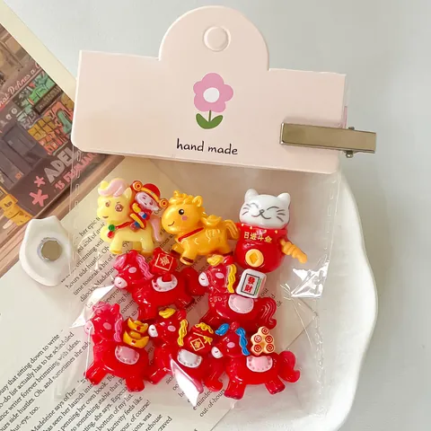 Cartoon Horse Resin Accessories DIY Cream Glue Hairpin Decoration Materials Lucky Cat Resin Charms Craft Supplies For Kids Women