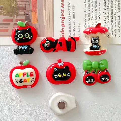 Cute Resin Apple Cat DIY Accessories For Phone Case Hair Clips Stationery Decoration Cartoon Black Cat Red Apple Charms