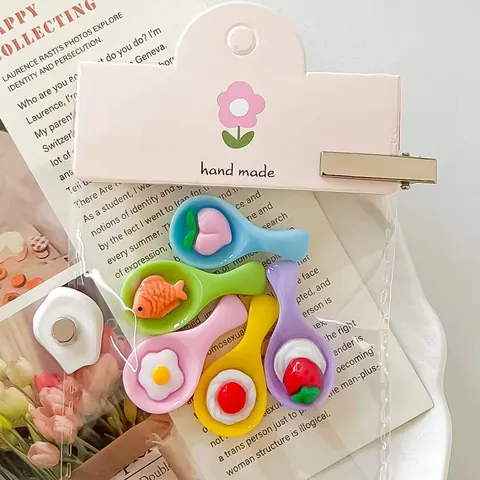 Lot Aimants de Réfrigérateur Mini Cuillère en Résine Simulation Œuf Fraise Poisson Bricolage Décoration Maison Cuisine