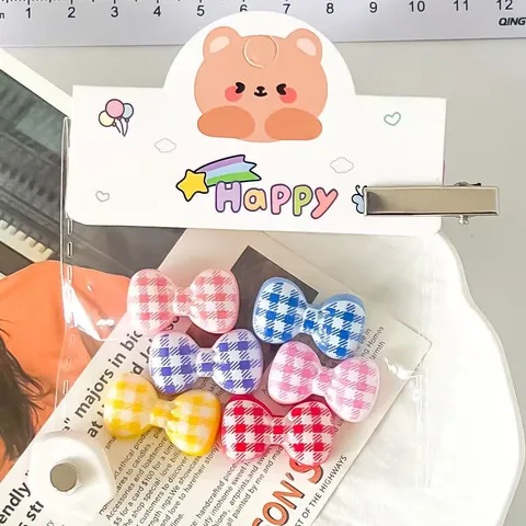 Plaid Bowknot DIY Resin Accessories Multicolor Checked Pattern Refrigerator Magnets Cream Glue Hair Clip Decor Parts