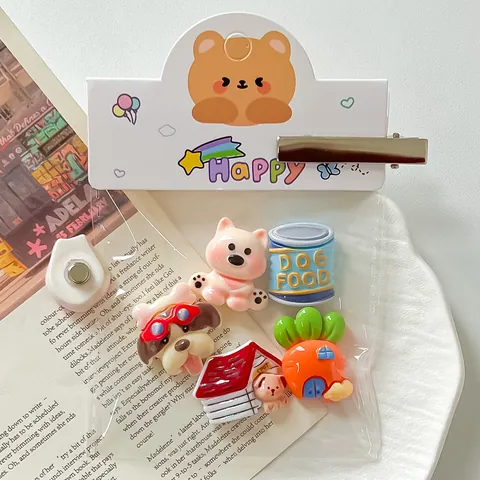 5 Pièces Mignon Chien de Jardin Aimants de Frigo en Résine Accessoires DIY Charmes de Sac Animal Cartoon Mini en Résine