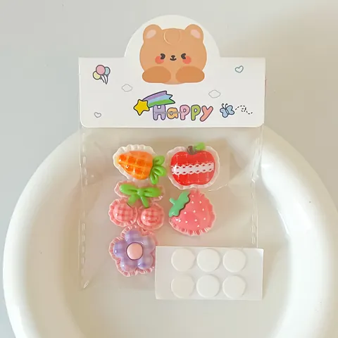 Cute Fruit Resin DIY Accessories Set With Checkered Lace Pattern Fruit Cherry Strawberry Charms For Fridge Magnets Shoe Buckle Handmade Crafting