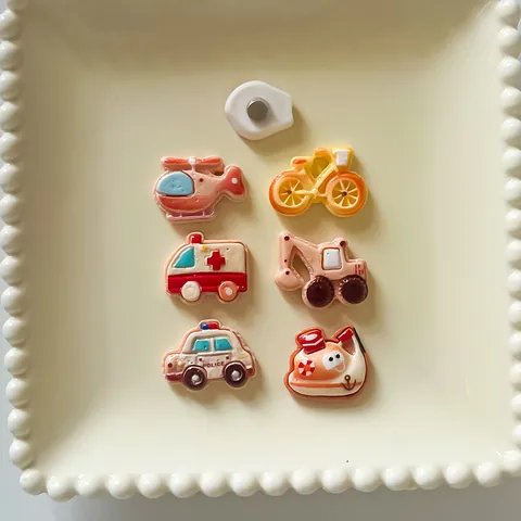 Cartoon Resin Transportation Vehicle Accessories DIY Material Set For Fridge Magnets Excavator Police Car Helicopter Shape Flatback Decoration