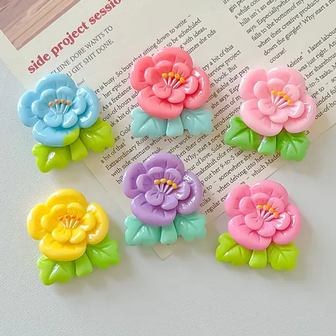 6 Piezas Lindos Accesorios de Resina de Flor de Durazno Coloridos para Funda de Teléfono Clip de Pelo Imán de Refrigerador