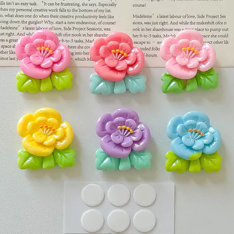 6 Piezas Lindos Accesorios de Resina de Flor de Durazno Coloridos para Funda de Teléfono Clip de Pelo Imán de Refrigerador