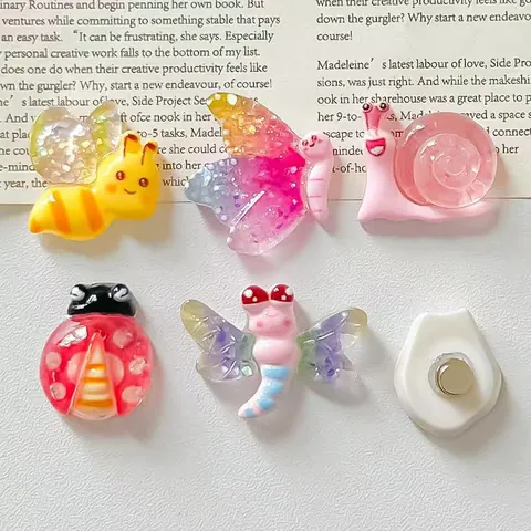 Luminous Resin Cartoon Insect Fridge Magnet DIY Accessories Cute Bee Butterfly Snail Ladybug Glow In Dark Home Decor Charms