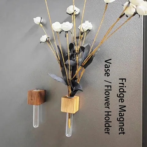 Minimalist Wood Glass Test Tube Vase Hydroponic Plant Holder Desktop Ornament Pastoral Style Beech Walnut Flower Vase