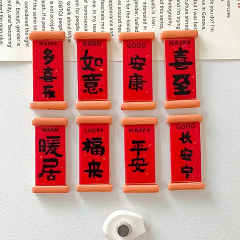 Chinese New Year Mini Couplet Resin DIY Accessories Red Scroll Charms For Fridge Magnet Shoe Decoration Handmade Crafts