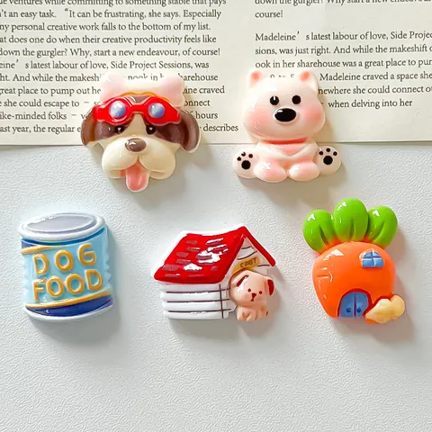 5 Pièces Mignon Chien de Jardin Aimants de Frigo en Résine Accessoires DIY Charmes de Sac Animal Cartoon Mini en Résine