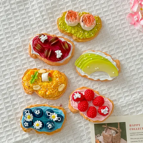 Aimants de Réfrigérateur en Résine Simulation Gâteau aux Fruits Pain Grillé Autocollant Magnétique 3D Décoration de Cuisine