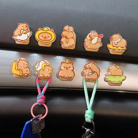 Cartoon Capybara Car Hook Multi-functional Adhesive Seat Back Storage Hook Car Interior Accessories Cable Organizer Decoration