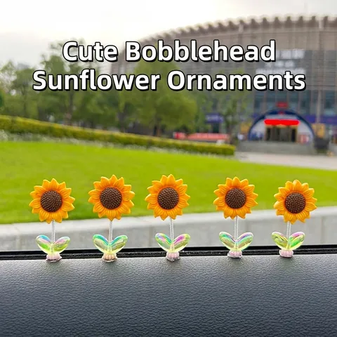 Tournesol Minimaliste Ornement de Tableau de Bord de Voiture Tête Tremblante Mignon Résine Fleur Auto Accessoires Intérieurs Décoration Esthétique Bureau