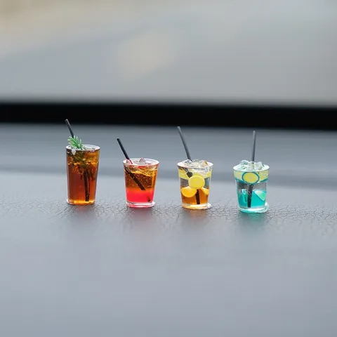 Healing Style Car Dashboard Mini Ornament Simulation Cat Drink Cup Resin Decoration For Center Console Screen Edge Interior Accessory