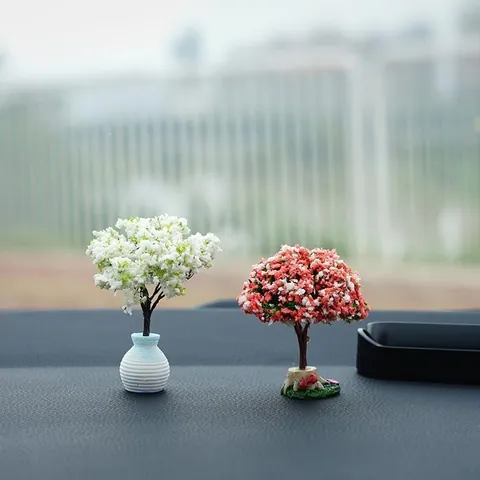 Simulation Cherry Blossom Flower Tree Car Dashboard Ornament Miniature Resin Plant Figurine For Car Interior Decor Women Gift