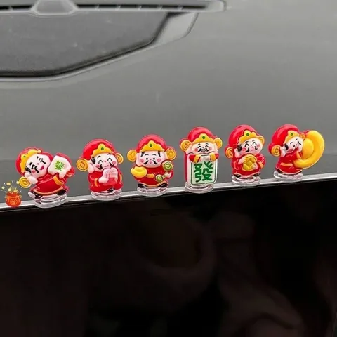 Cartoon Caishen Car Dashboard Ornament Set Lucky God Of Wealth Shake Head Spring Doll Chinese New Year Desktop Decoration