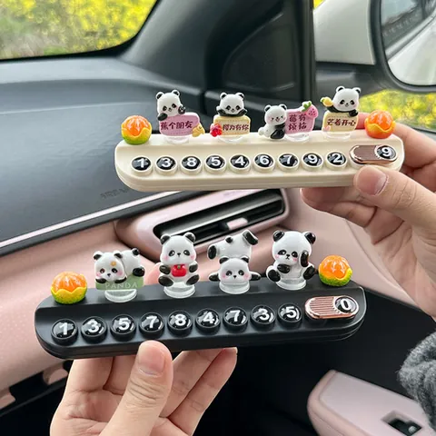 Cute Panda Car Temporary Parking Card Resin Fruit Ornament Automobile Interior Telephone Number Plate With Privacy Slide