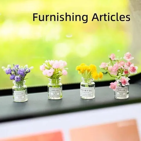 Modern Car Simulation Vase Ornament Mini Glass Flower Vase With Artificial Flower Car Interior Center Console Decorations