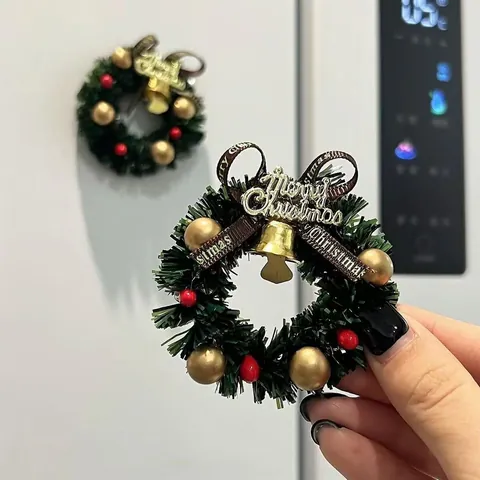 Aimant de Frigo Couronne de Noël 3D Cheminée Rétro Décoration Magnétique Créative Ornement Festif pour Maison Décor Cuisine
