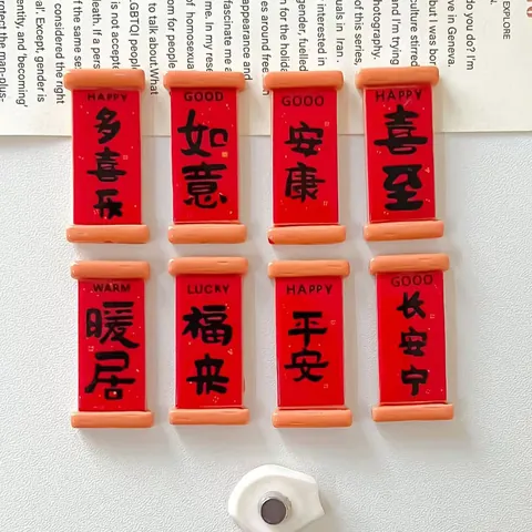 Chinese New Year Mini Couplet Resin DIY Accessories Red Scroll Charms For Fridge Magnet Shoe Decoration Handmade Crafts