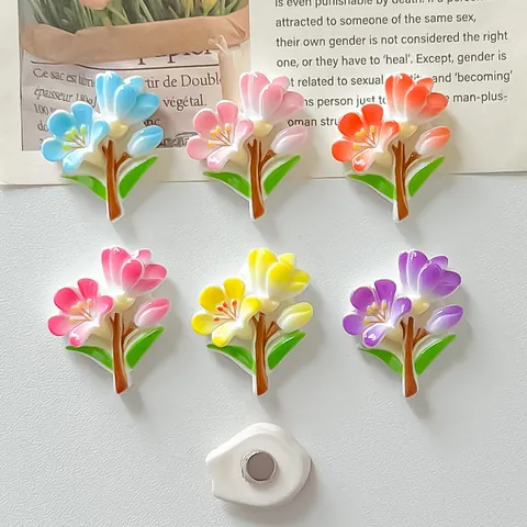 Mignons Aimants de Réfrigérateur en Résine 3D Fleur de Pêcher Autocollants Décoratifs Feuille Verte pour Voiture Bureau Maison DIY