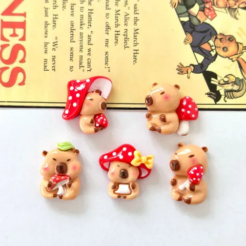 Cute Cartoon Capybara Mushroom Resin Charms For DIY Craft Handmade Jewelry Making Crocs Shoe Decorations Accessories