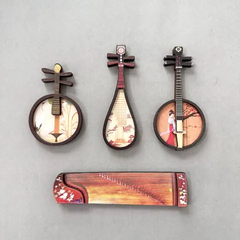 Kühlschrankmagnet aus Holz im chinesischen Stil traditionelles Musikinstrument Guzheng Pipa Ruan Souvenir Dekoration Zuhause