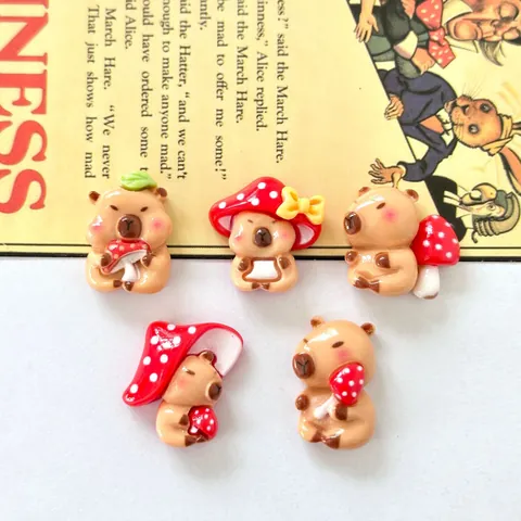 Cute Cartoon Capybara Mushroom Resin Charms For DIY Craft Handmade Jewelry Making Crocs Shoe Decorations Accessories