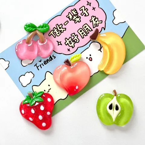 Grandes Cabujones de Resina de Fruta de Dibujos Animados Claros como el Hielo Fresa Plátano Melocotón DIY Decoración para Funda de Móvil
