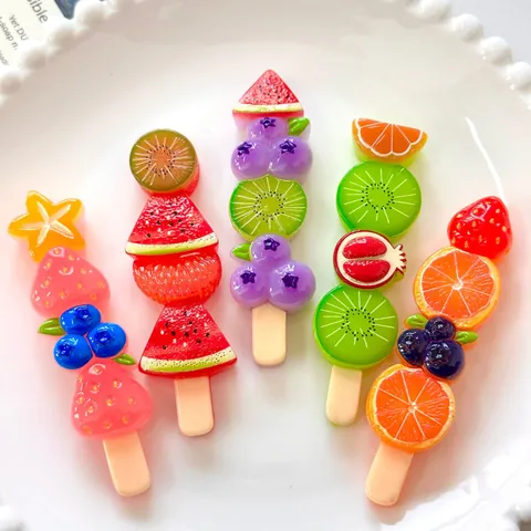 Simulation Fruit Skewers Resin Charms Kawaii Miniature Food Accessories For DIY Phone Case Hair Clip Fridge Magnet Decoration