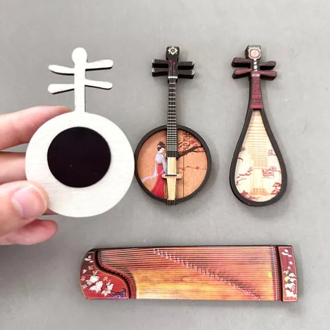 Kühlschrankmagnet aus Holz im chinesischen Stil traditionelles Musikinstrument Guzheng Pipa Ruan Souvenir Dekoration Zuhause