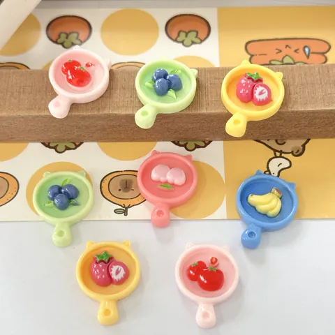 Cute Resin Fruit Plate Charms For DIY Hairpin Shoe Decoration Strawberry Banana Peach Blueberry Tomato Mini Resin Accessories