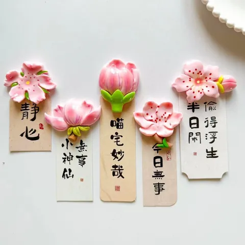 Pastoral Resin Peach Blossom Fridge Magnets 3D Relief Floral Magnetic Stickers Creative Whiteboard Photo Message Board Decoration