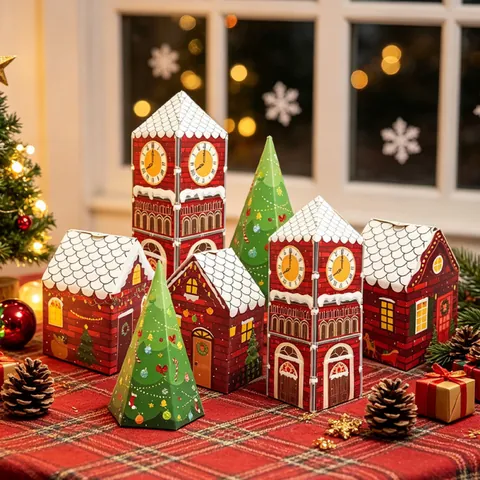 Scatole di Caramelle di Natale Casetta di Pan di Zenzero Torre dell'Orologio Scatole Regalo di Carta per Festa