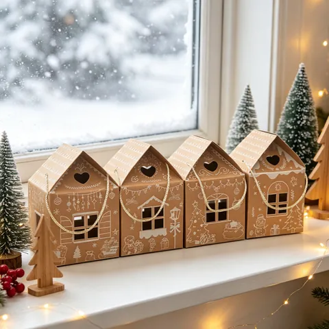Weihnachten Lebkuchenhaus Süßigkeitenbox Kraftpapier DIY Fensterdesign Keks Kekse Verpackung Festliche Party Dekoration Europäischer Stil Geschenkbox