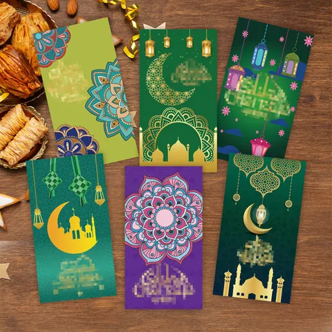 Eid Mubarak Πράσινοι Φάκελοι Φάκελοι Χρημάτων για το Νέο Έτος Μαλαισία Ραμαζάνι Εορταστικό Μοτίβο Τζαμί Χαρτί Κάρτας