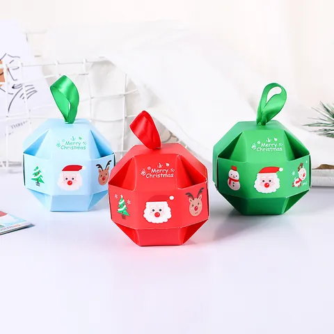 Caja de Embalaje de Caramelos de Navidad Cajas de Regalo de Papel Poliedro con Asa de Cinta Estampado Papá Noel Reno
