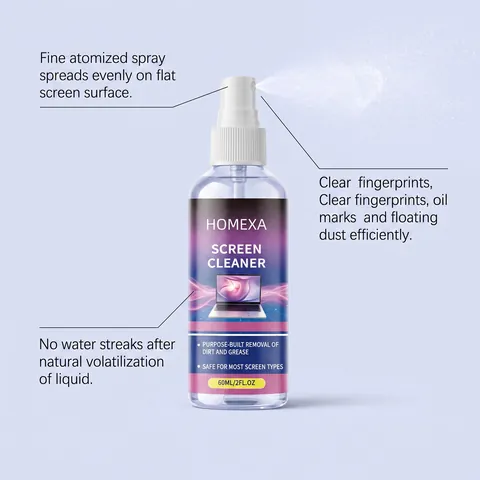 HOMEXA 60ml Screen Cleaner Spray Kit With Microfiber Cloth For Phone Laptop Tablet TV Monitor Portable Electronics Cleaning