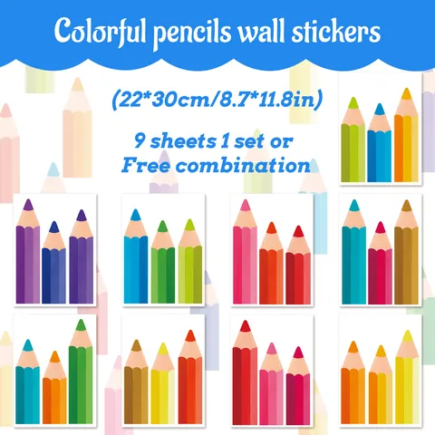 Colorful Pencil Wall Stickers Cartoon Skirting Line Decals For Kindergarten Classroom Kids Room Decoration PVC Waterproof DIY Nursery Art