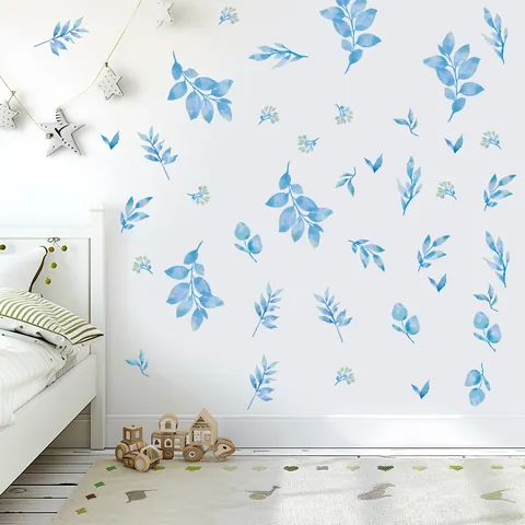 Nordic Watercolor Plant Leaf Wall Stickers Removable Self-Adhesive PVC Green Leaves Wallpaper For Living Room Bedroom Decor
