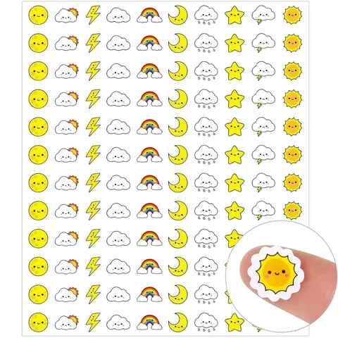 Mini Pegatinas de Clima Linda Cara Sonriente 10 Diseños Sol Luna Arcoíris Estrella Pegatinas para Scrapbooking DIY Regalo Decoración